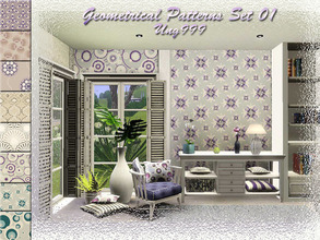 Sims 3 — Geometrical Patterns Set 01 by ung999 — A set of eight geometrical patterns mostly have four recolorable