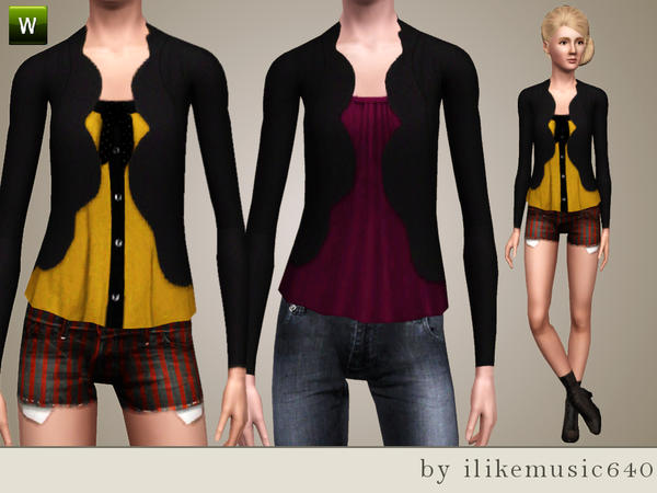 Sims 3 — Scalloped Jacket AF by ILikeMusic640 — A separate top. One version with a cute tank underneath, the other