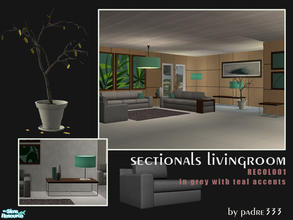 Sims 2 — Sectionals recol001 by Padre — Sectionals livingroom recoloured in Grey fabric with splashes of Teal. Enjoy.