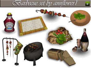 Sims 3 — set BBQ  annflower1 by annflower1 — Set for a barbecue. 9 subjects enter into a set. To search in ornaments -