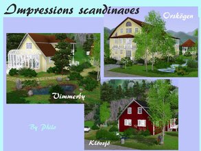 Sims 3 — Impressions scandinaves by philo — This set is made of 3 wooden houses : Orskogen (5 bedrooms), Vimmerby (3