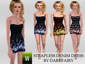 Sims 3 — Strapless,denim dress by darkfairy2 — With three recolorable zones,for young adults and adults.Only worn as