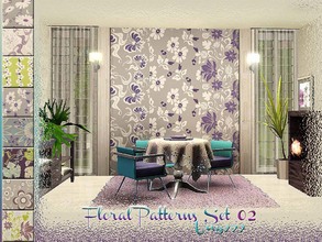 Sims 3 — Floral Patterns Set 02 by ung999 — A set of eight romantic floral patterns, most of them have four recolorable