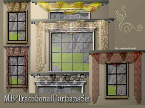 Sims 3 — MB-TraditionalCurtainsSet by matomibotaki — A curtains set with 3 curtains and 3 valancees in lace quality, all
