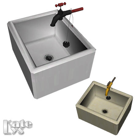 Sims 3 — Rustic Kitchen Sink by katelys — Kitchen sink with a plug. At the bottom there are two slots for decorative