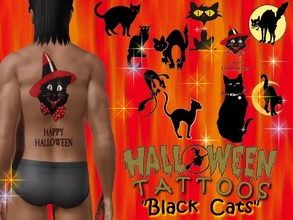 Sims 3 — Halloween Tattoos-Black Cats by allison731 — This tattoo set includes 5 different tattoos with black cats. All