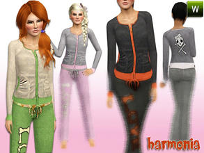 Sims 3 — Signature Zip Fancy Skull Velvet Top by Harmonia — 4 Variations. Recolorable Sweats to live, love and lounge in.