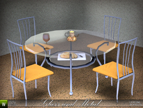 Sims 3 — Glass and Metal Dining by katelys — 3 new objects - a round dining table, a chair and a decorative candle in a
