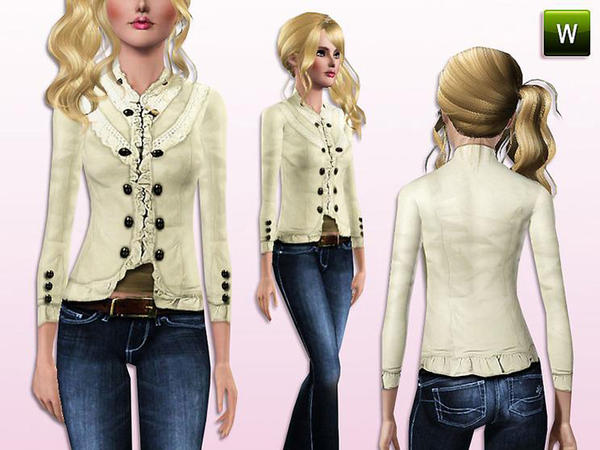 Sims 3 — Detail Jacket ~ Stretch Jean by Harmonia — Custom New Mesh By Harmonia09 3 Variations. Recolorable