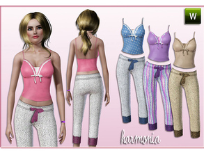 Sims 3 — Harmonia Set 047 by Harmonia — Dot Fabric Bottom (new mesh) ~ Skinny Top Pyjama Set