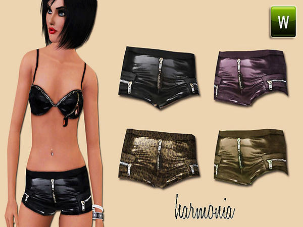 Sims 3 — Trashy Collections Masochist Zip Off Short by Harmonia — Razor Zip Detail Short