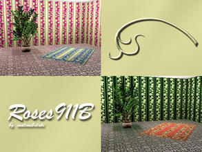 Sims 3 — Roses911B by matomibotaki — Floral pattern in light yelllow, pink and dark green, 3 channels, to find under