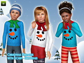 Sims 3 — Christmas Sweater with Scarf - Snowman by lillka — Christmas Sweater for girls and boys - Snowman 3 styles/2