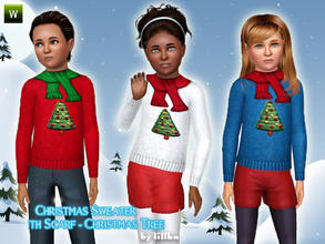 Sims 3 — Christmas Sweater with Scarf ~ Christmas Tree by lillka — Christmas Sweater for girls and boys - Christmas Tree
