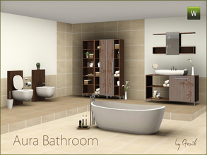 Sims 3 — Aura bathroom by Gosik — Bahroom set that includes: bathtub, shower, sink, toilet and bidet, three cabinets and