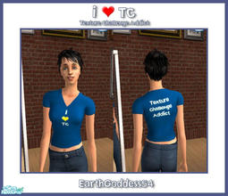 Sims 2 — I Heart TC (AF Blue) by EarthGoddess54 — For you Texture Challenge addicts out there. ;) Front says \"I