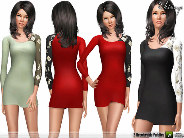 Sims 3 — Embroidered Dress by ekinege — 2 recolorable parts. Y.Adult - Adult.