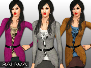 Sims 3 — 3 in 1 Outfit by saliwa — 3 in 1 Outfit from Saliwa. (Cardigan with belt+Tank Top with logo+ Dress) Enjoy and