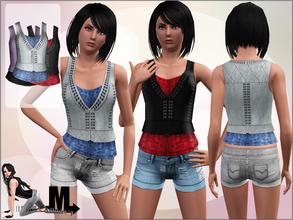 Sims 3 — Madhouse Top by miraminkova — Madhouse Set includes lace top and studded vest combined with destroyed denim