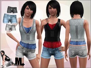Sims 3 — Madhouse Bottom by miraminkova — Madhouse Set includes lace top and studded vest combined with destroyed denim