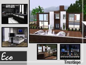 Sims 3 — Eco by Trustime — This modern house has a kitchen, a dinning-room, 2.1/2 bathrooms, 3 bedrooms, a office, a
