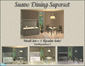 Sims 2 — Suave Dining Superset by EarthGoddess54 — Get the mesh set, 3 recolor sets, and collection file all in one