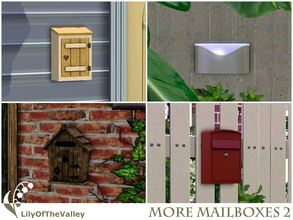 Sims 3 — More Mailboxes 2 by LilyOfTheValley — Here are 4 functional wall-mount mailboxes of different styles. Mailbox is
