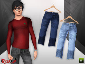 Sims 3 — Male Set 002_Jeans by RedCat — Game Mesh. 3 Different Styles. 2 Recolorable Pallettes. ~RedCat