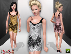 Sims 3 — Teen* Sequin Dress by RedCat — Game Mesh. 3 Styles. 1 Recolorable Pallet. ~RedCat