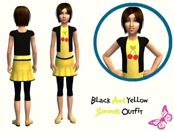 Sims 2 — Black and yellow summer outfit by sinful_aussie — Bright summer top and skirt for girls.