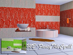 Sims 3 — MB-FancyTileCyrill by matomibotaki — MB-FancyTileCyrill, tile wall for a fancy looking bathroom, 2 recolorable