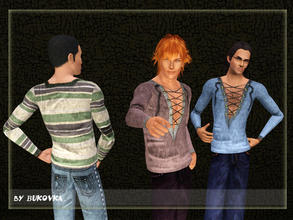 Sims 3 — Male Top With Lacing by bukovka — Soft velvet top with lace for men. Three versions of staining. Repainting of