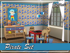 Sims 3 — Pirate Set for Kids by katsi — Set contains 5 meshes: table, chair, endtable, ceiling lamp and poster.