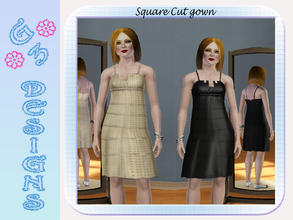 Sims 3 — square neck cut dress by g3rocks — square cut neck gown, recolorable layers - 2