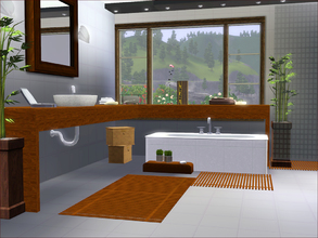 Sims 3 — Bathroom Serenity by ShinoKCR — Modern Bathroom with wooden elements for a relaxing feeling Included: Bathtub,