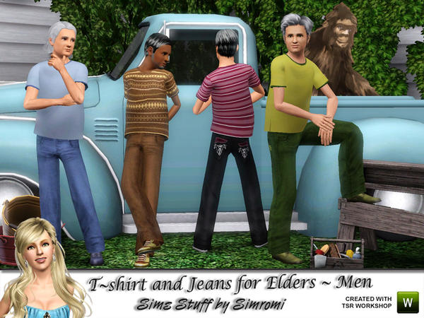 Sims 3 — T-shirt and Jeans for Elder Men by simromi — This T-shirt and jeans are great to wear for fishing, grilling or