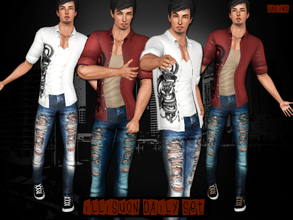 Sims 3 — Illusion Set by saliwa — Daily Set for Males. Including Realistic Ripped Jeans and New Mesh Shirt with Tank Top.