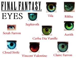 Sims 2 — Final Fantasy Eyes Collection by staceylynmay2 — 9 Amazing eyes from final fantasy games :) Aerith, Claire,