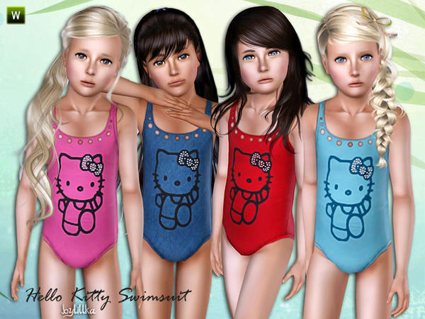 Sims 3 — ~ Hello Kitty Swimsuit ~ by lillka — Girls swimsuit with Hello Kitty theme. 4 styles/2 recolorable palettes. I