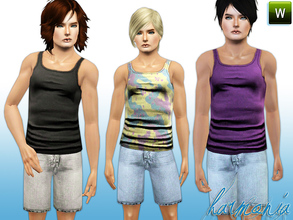 Sims 3 — Harmonia Set 089 ~ TEEN by Harmonia — Tank Top ~ Classic Denim Shorts For Teen Men