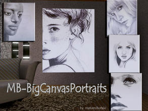 Sims 3 — MB-BigCanvasPortraits by matomibotaki — MB-BigCanvasPortraits, 5 big pencil paintings of femal portraits, thank