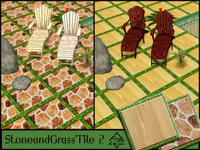 Sims 3 — Stone and Grass Tile 2 by Devirose — Stone burnished and polished wood, on grass.-2 tiles in 1 file- Find the