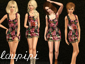 Sims 3 — LP Love Flowers  by laupipi2 — Not recolorable flower dress. Two styles: with and without the belt.