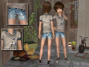 Sims 2 — Grey  Polo Shirt with Star Jeans for Boys by angelkurama — Grey Polo Shirt with Star Jeans for Boys