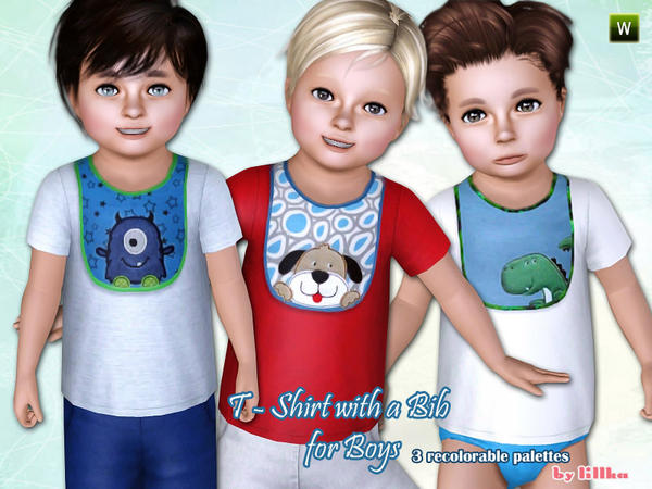 Sims 3 — Baby T - Shirt with a Bib for Boys by lillka — Everyday t - shirt with a bib for toddler boys. 3 styles/3