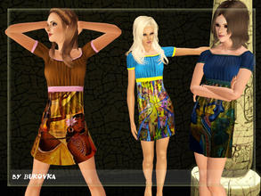 Sims 3 — Batik Dress female by bukovka — The dress with batik painting for young and adult women. Five options. Leaf