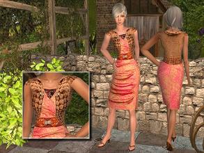 Sims 2 — Pink Dress with Embroidery for Elder by angelkurama — Pink Dress with Embroidery for Elder