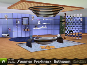 Sims 3 — Summer Freshness Bathroom Set. by Canelline — This set includes 16 Objects, plumbing, light, decor, and 2 walls.