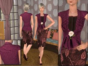 Sims 2 — Dress with Knitted Shawl for Elder  - Purple by angelkurama — Dress with Knitted Shawl for Elder - Purple