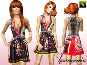 Sims 3 — Eye-catching Multicolor Printed Dress by Harmonia — Custom Mesh By Harmonia09 Not Recolorable Multicolour silk